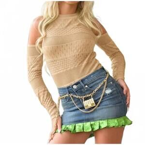 NEW BELLE D'AMOUR hot shoulder textured top in beige
